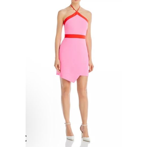Amanda Uprichard pink and red halter tie mini dress Size XS NWT - Picture 1 of 16